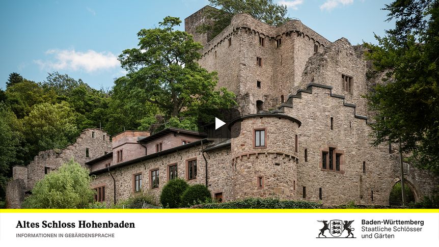 Startbildschirm des Filmes "Altes Schloss Hohenbaden: Informationen in Gebärdensprache"